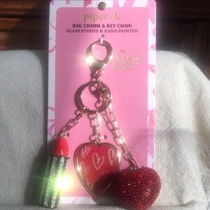 NEW - Piper K Red Heart and Lipstick Bag Charm